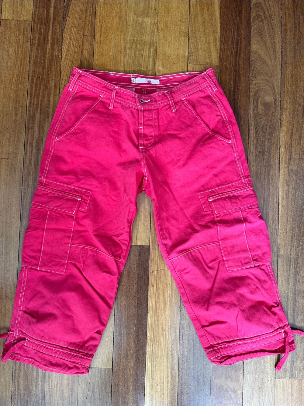 Joie Y2K Red Distresses Canvas Utility Cropped Cargo Baggy Pants sz 28 Gorpcore